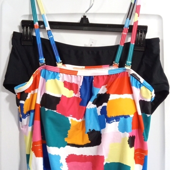 HOLIPICK MULTI COLORED TANKINI BLACK MID RISE BOTTOMS SIZE LARGE NWT - Picture 2 of 6